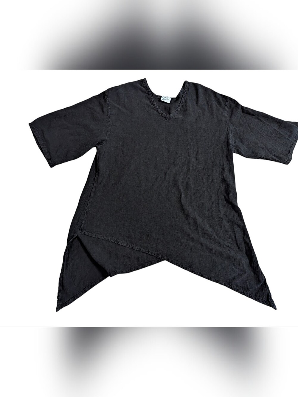 Oh My Gauze Women's Black 100% Cotton Gauzy Lagenlook Tunic Asymmetrical Sz 2